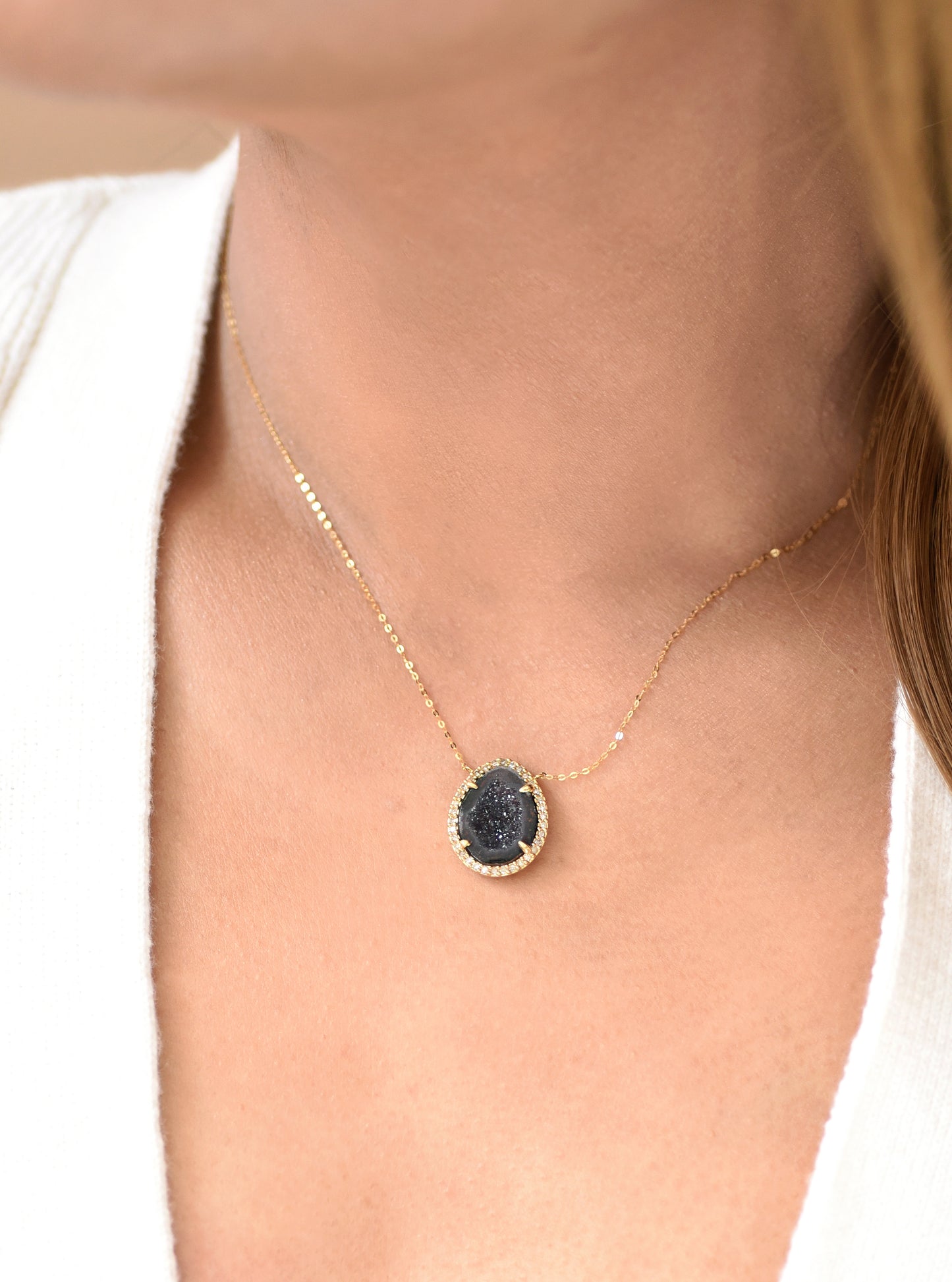 18k Gold Geode Necklace with Diamond