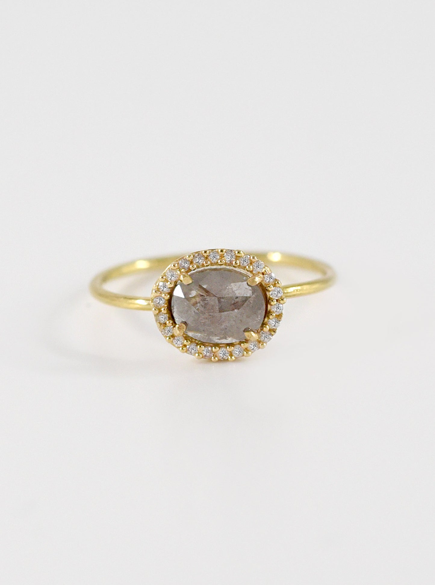 18K Solid Gold Natural Salt And Pepper Diamond Ring
