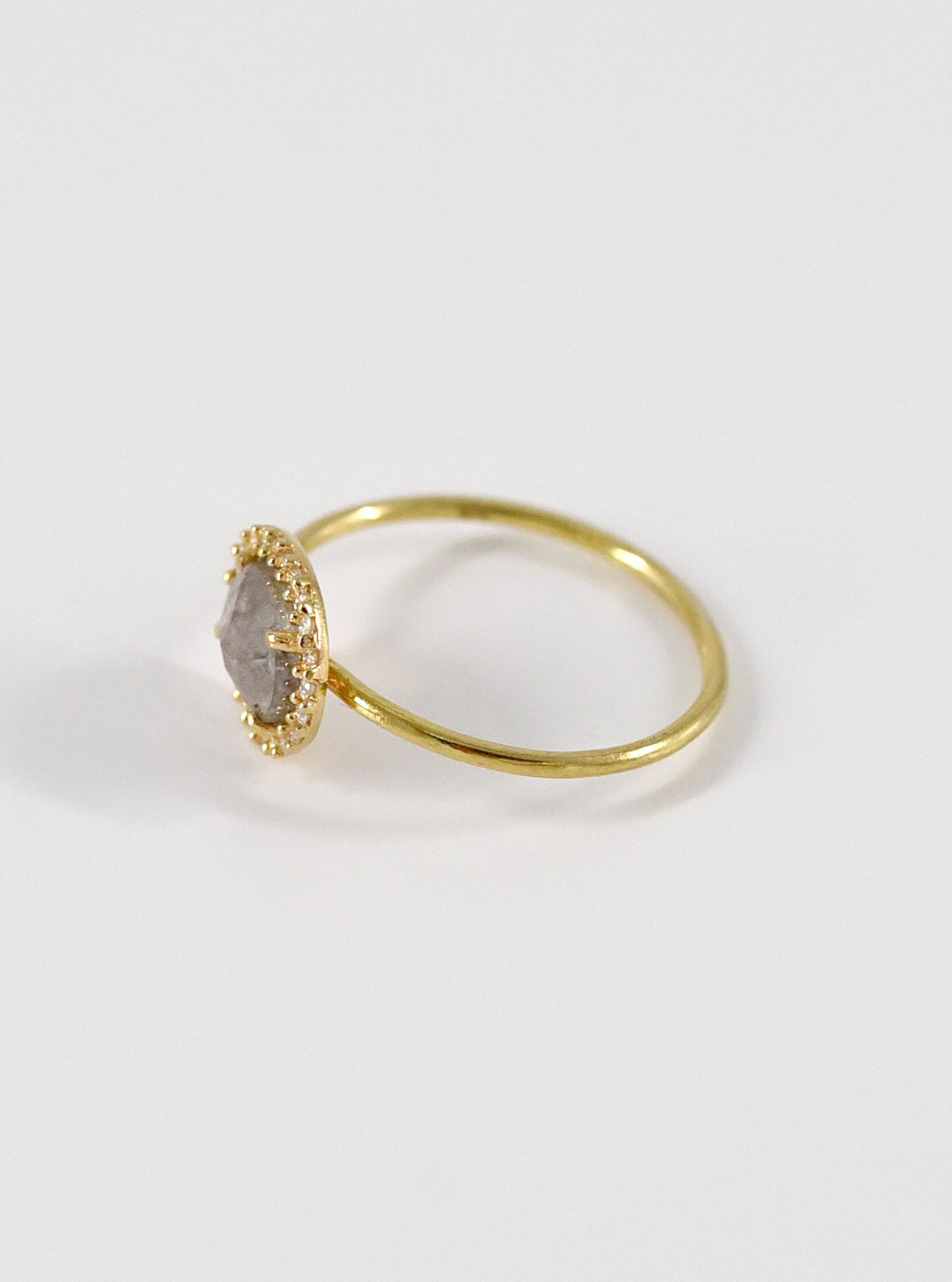 18K Solid Gold Natural Salt And Pepper Diamond Ring
