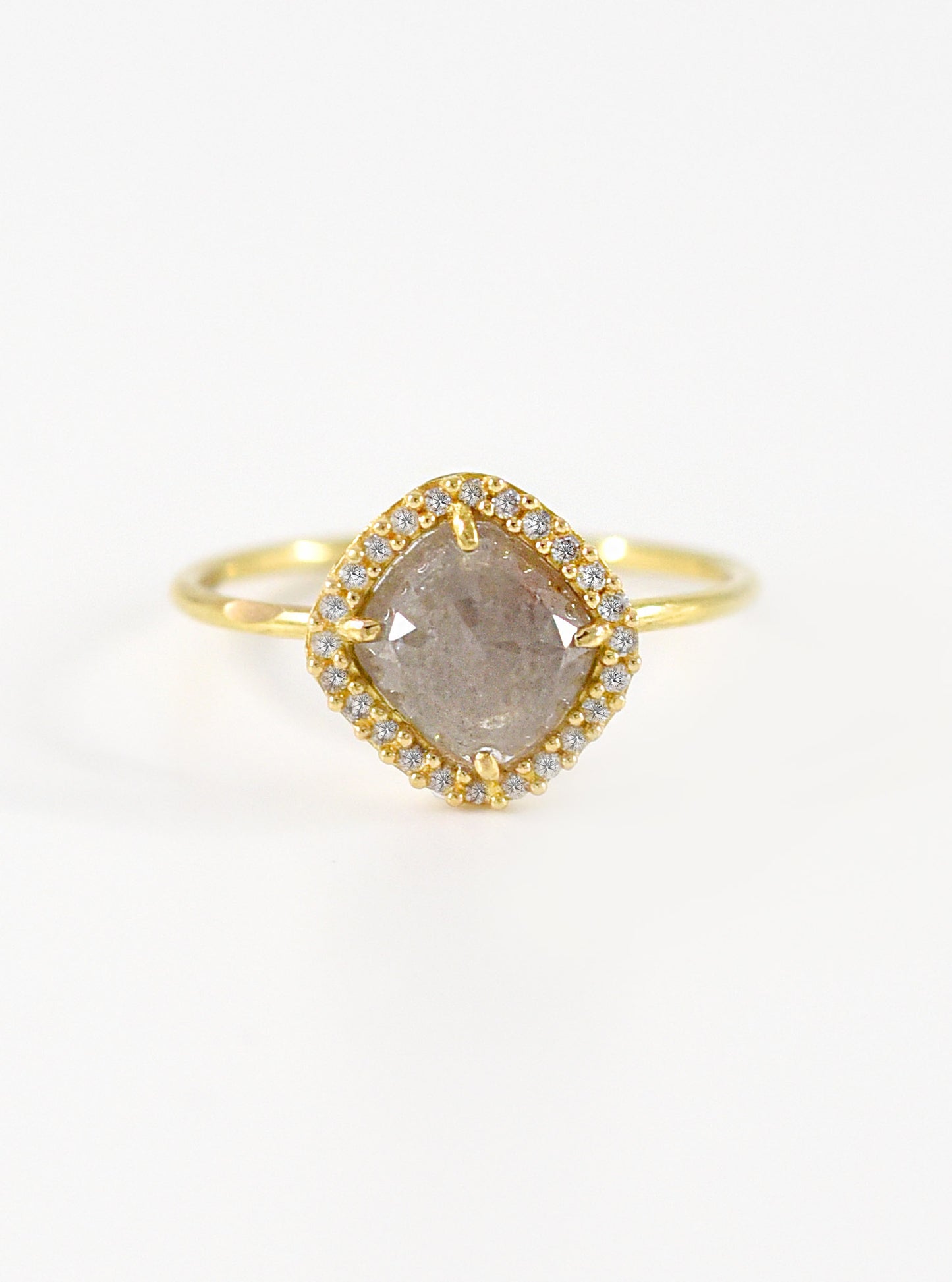 18K Solid Gold Natural Salt And Pepper Diamond Ring