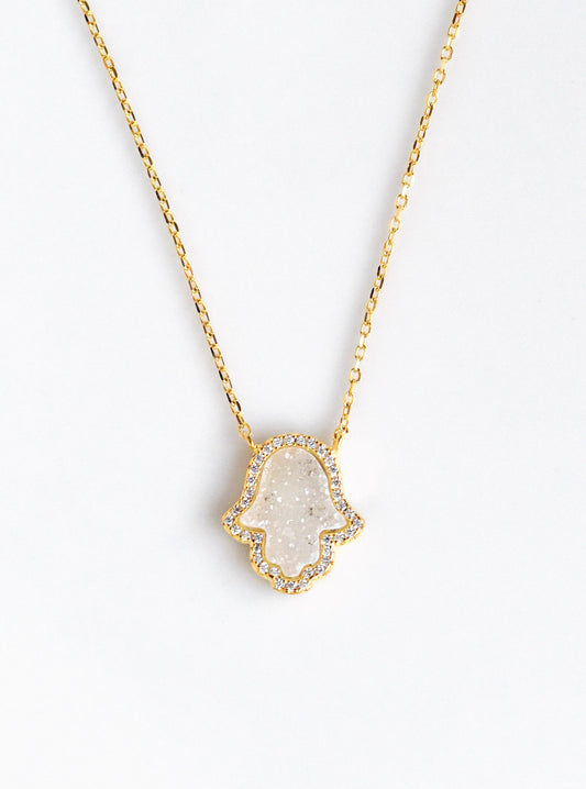 Glitter Druzy Hamsa Necklace