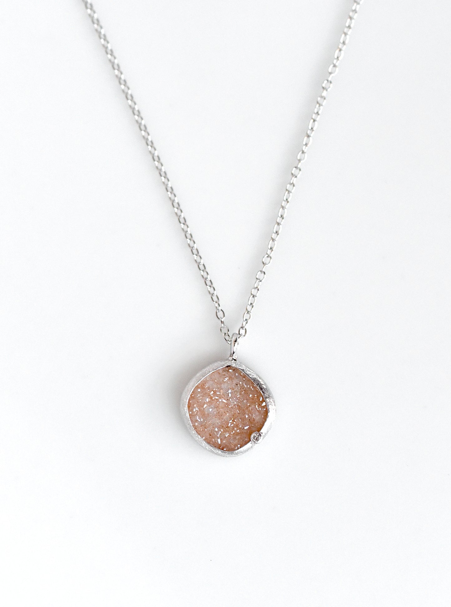 Shining Druzy Small Cushion Genuine Diamond Necklace