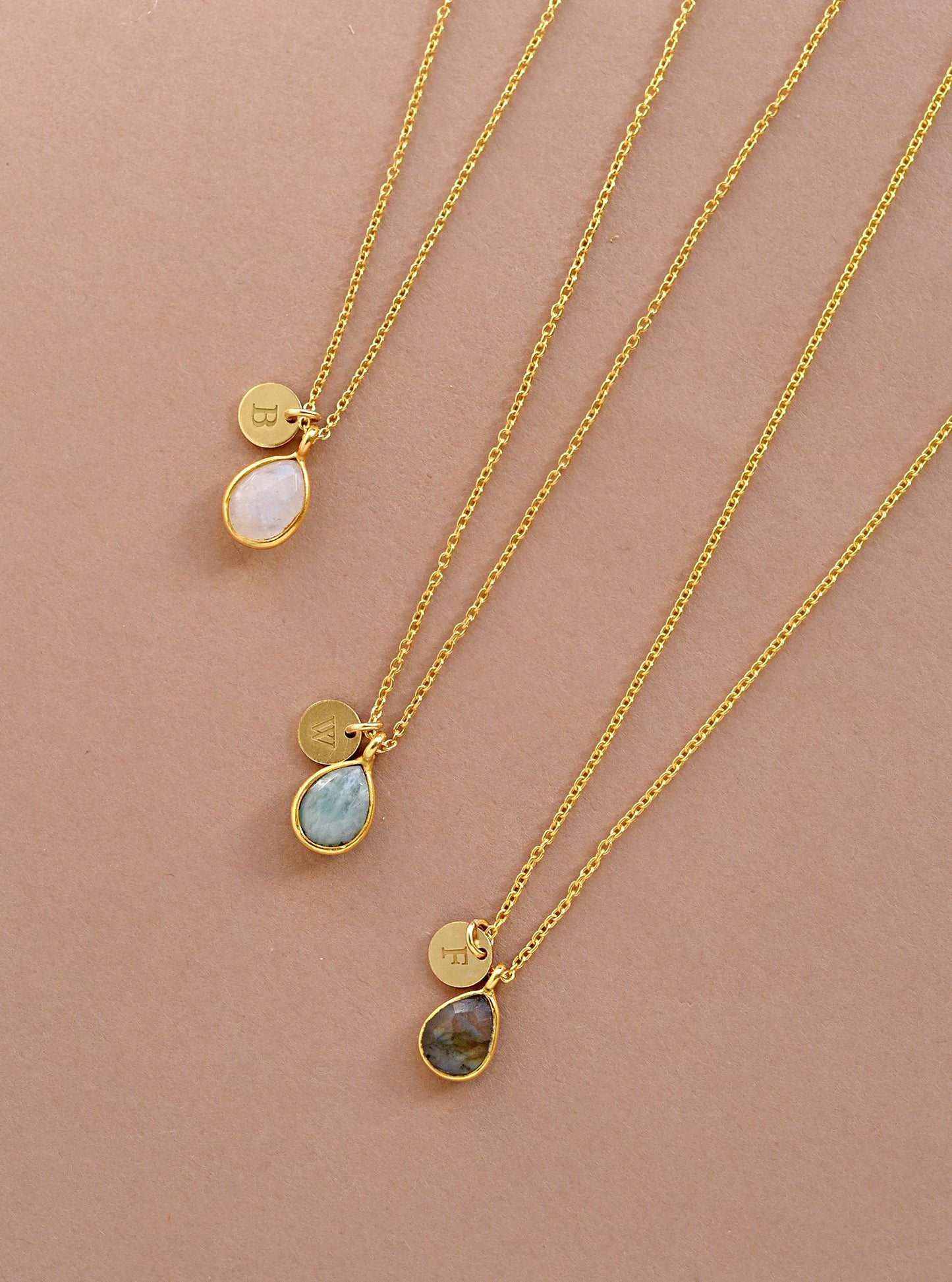 Initial Mini Teardrop Gemstone Necklace