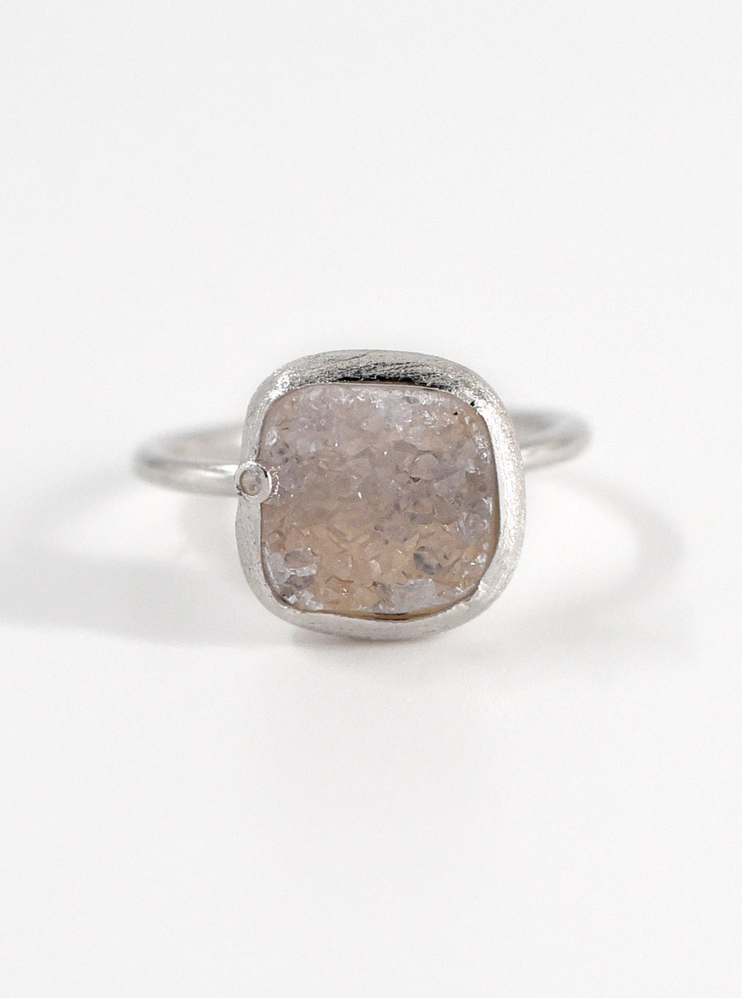 Shining Druzy Cushion Genuine Diamond Ring