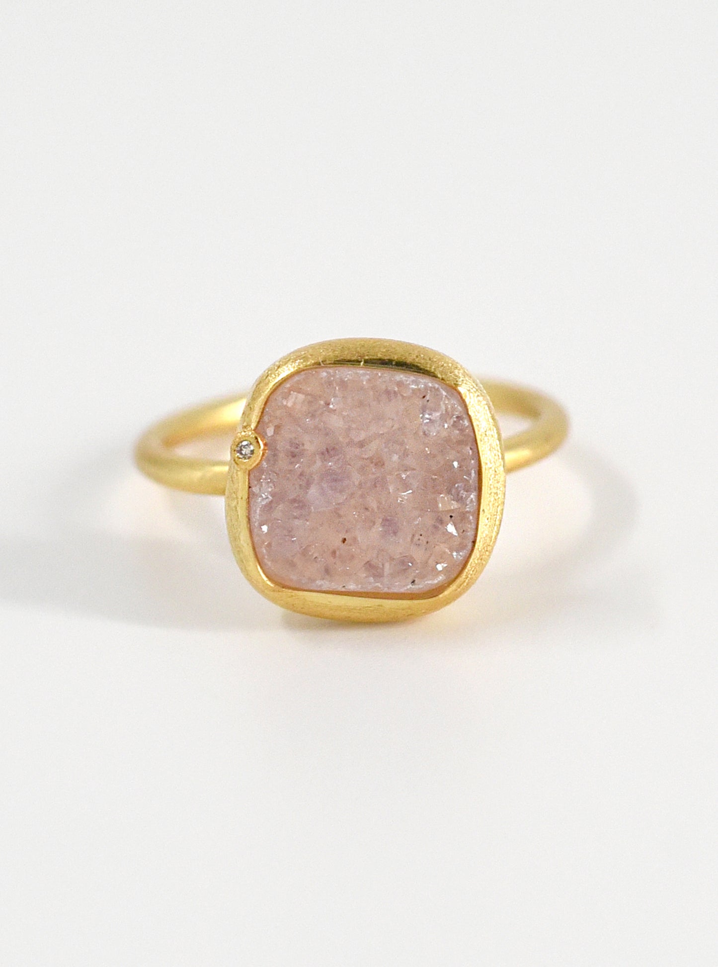 Shining Druzy Cushion Genuine Diamond Ring