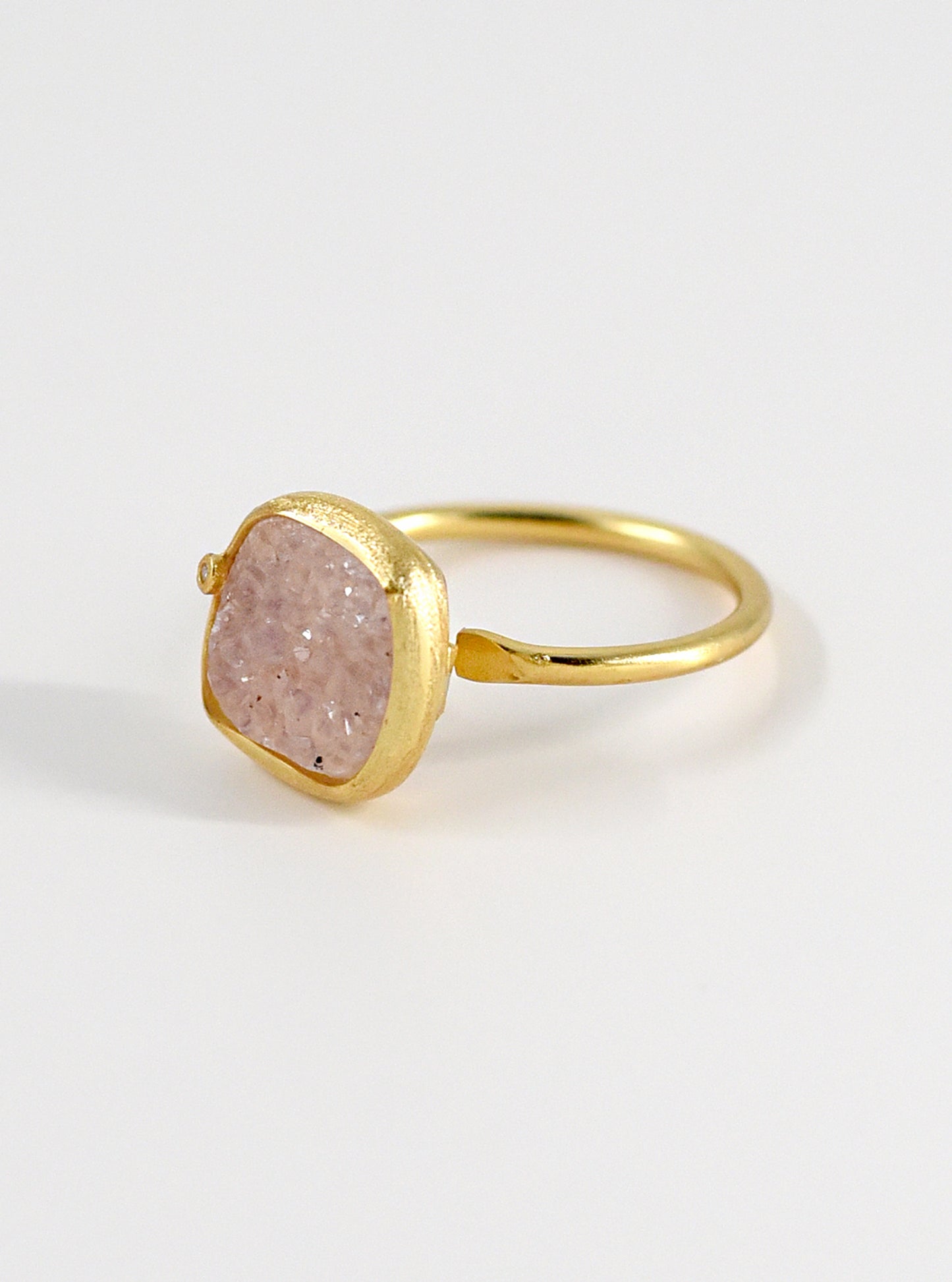 Shining Druzy Cushion Genuine Diamond Ring