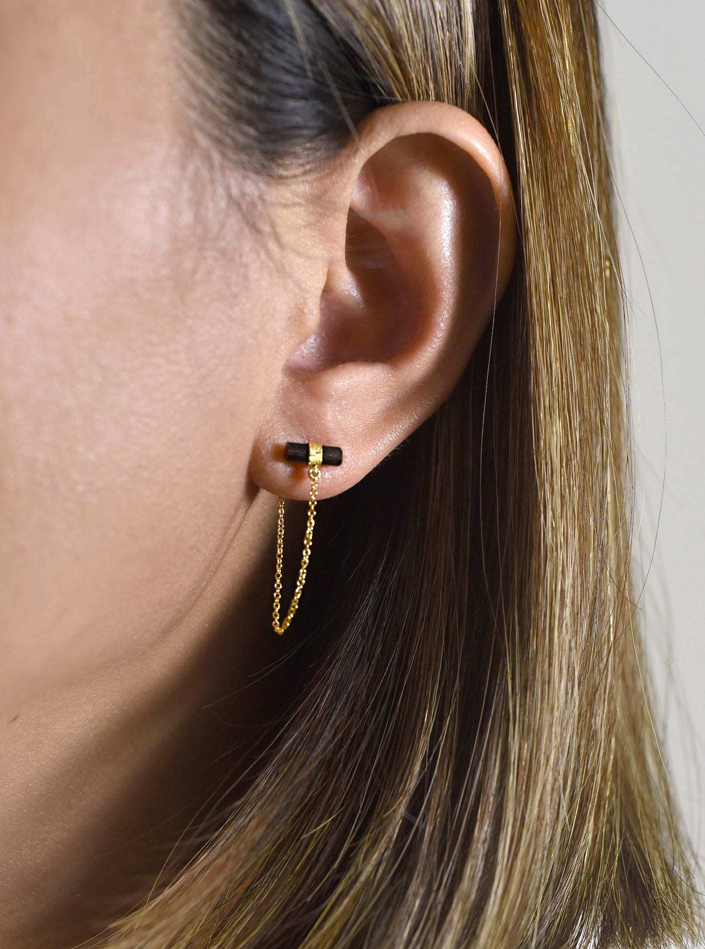 Tourmaline Bar Drop Chain with Diamond Earrings