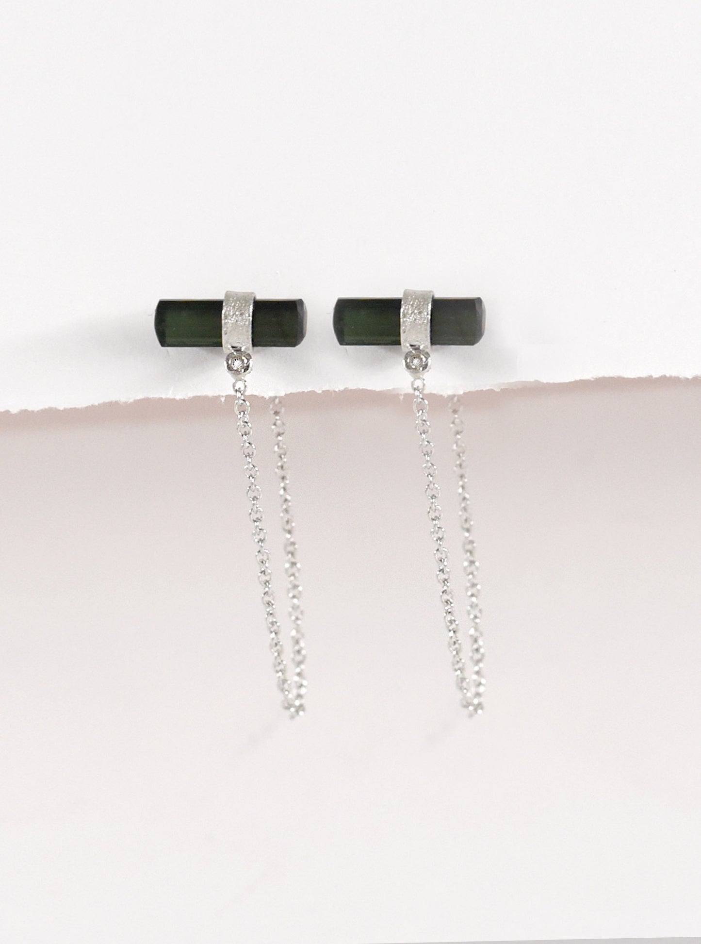 Tourmaline Bar Drop Chain with Diamond Earrings