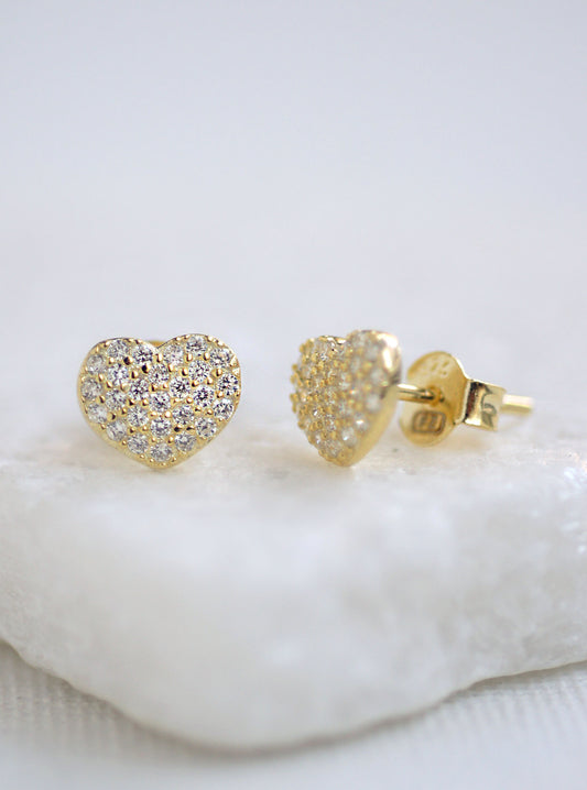 CZ Heart Stud Earrings