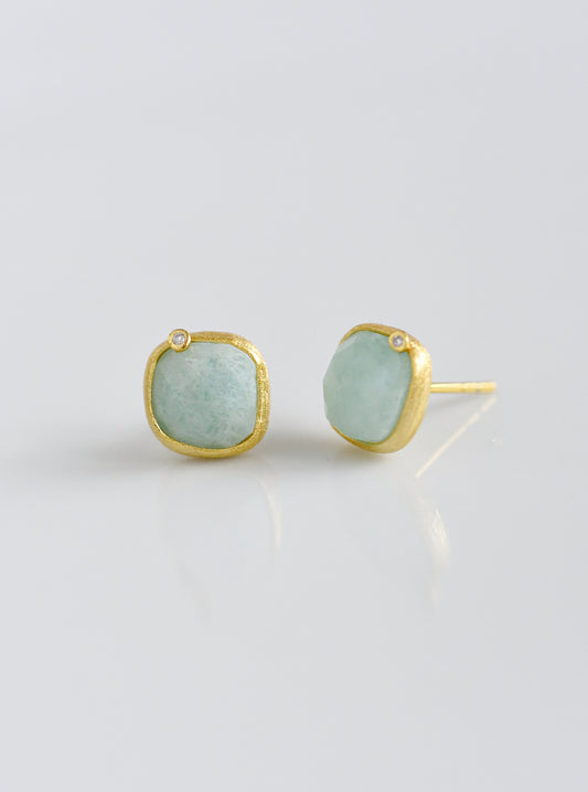 Natural Gemstone with Diamond Cushion Earring