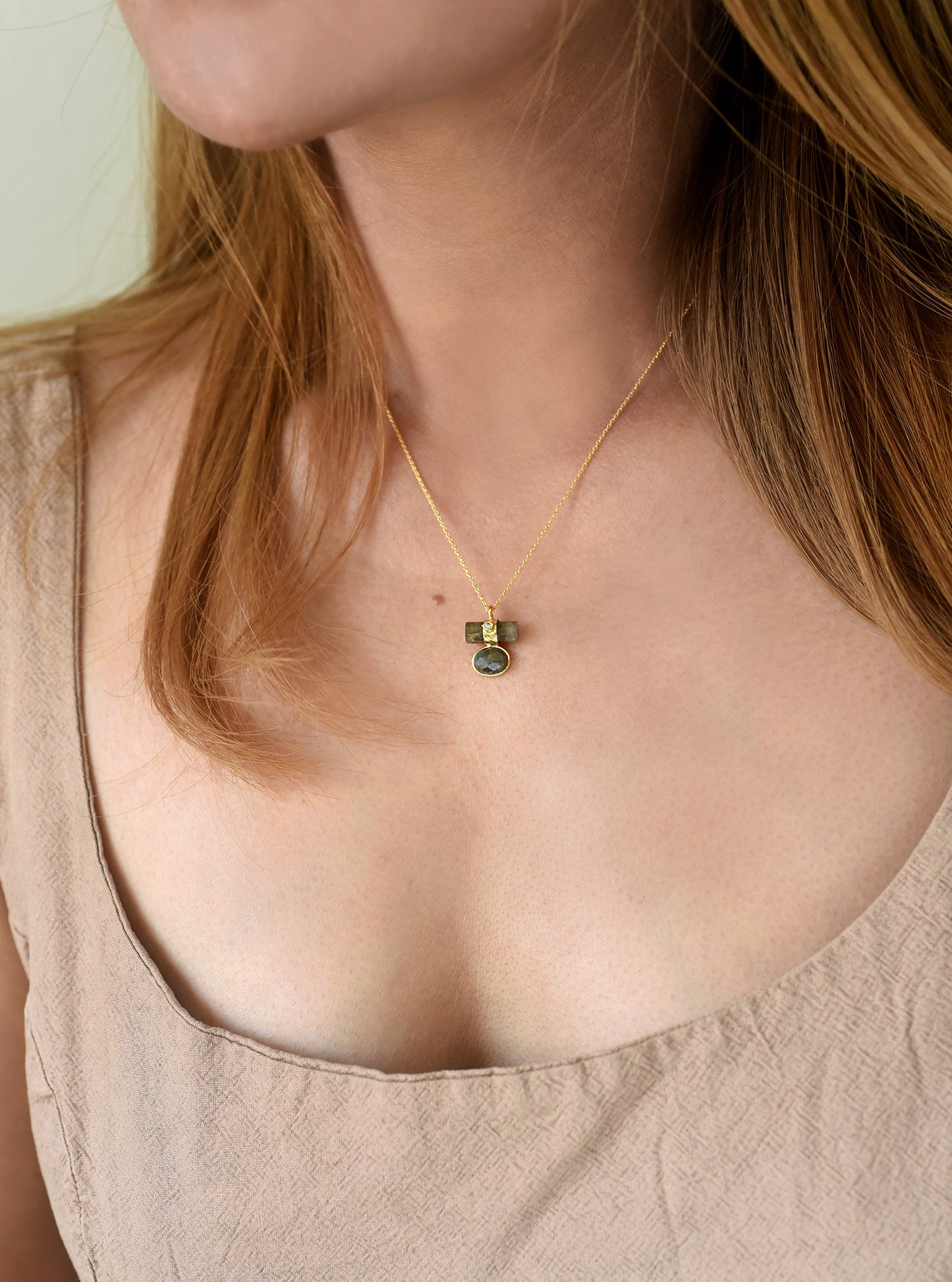 Gemstone Bar & Bezel with CZ Necklace