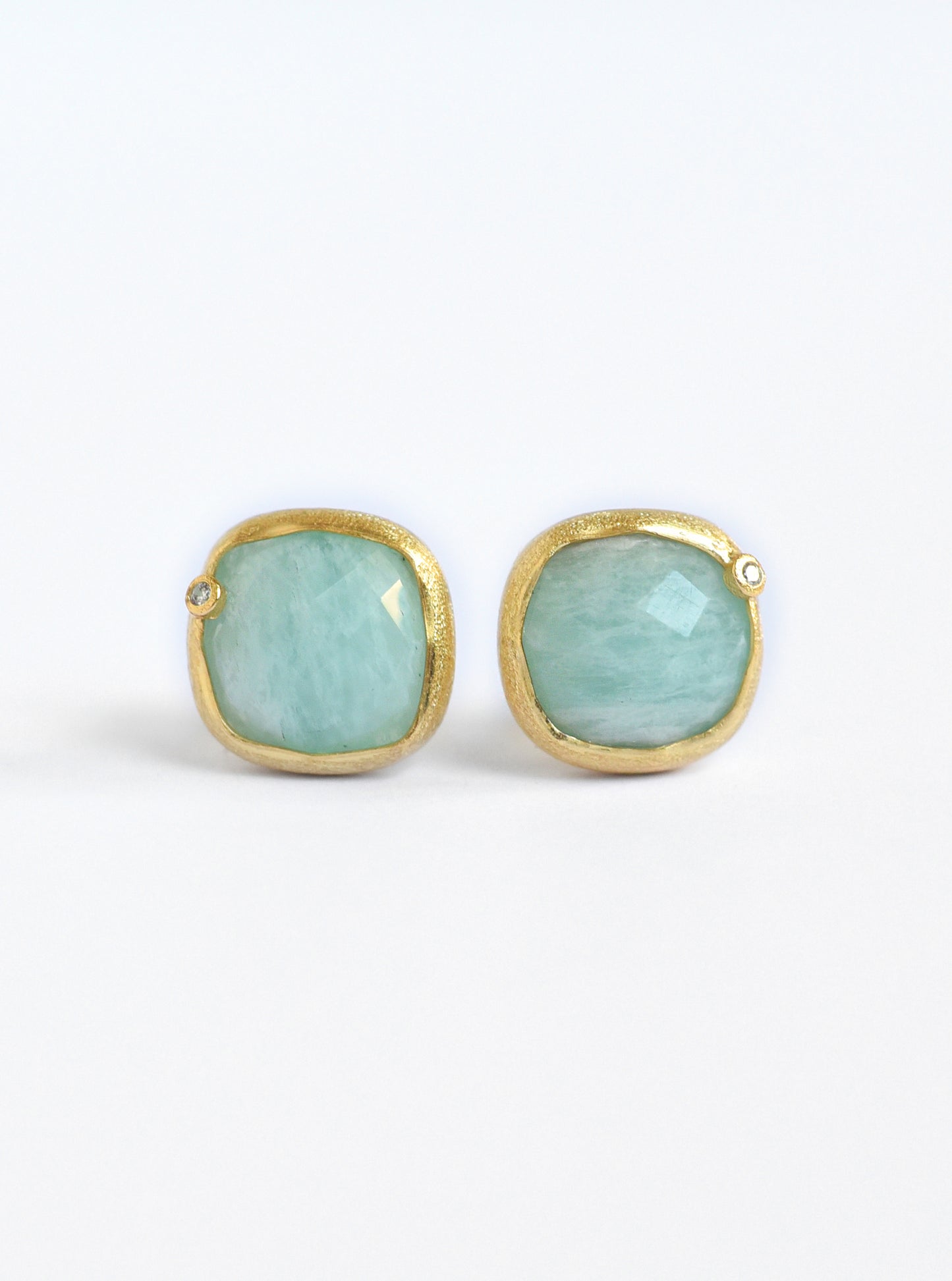 Natural Gemstone with CZ Cushion Earring