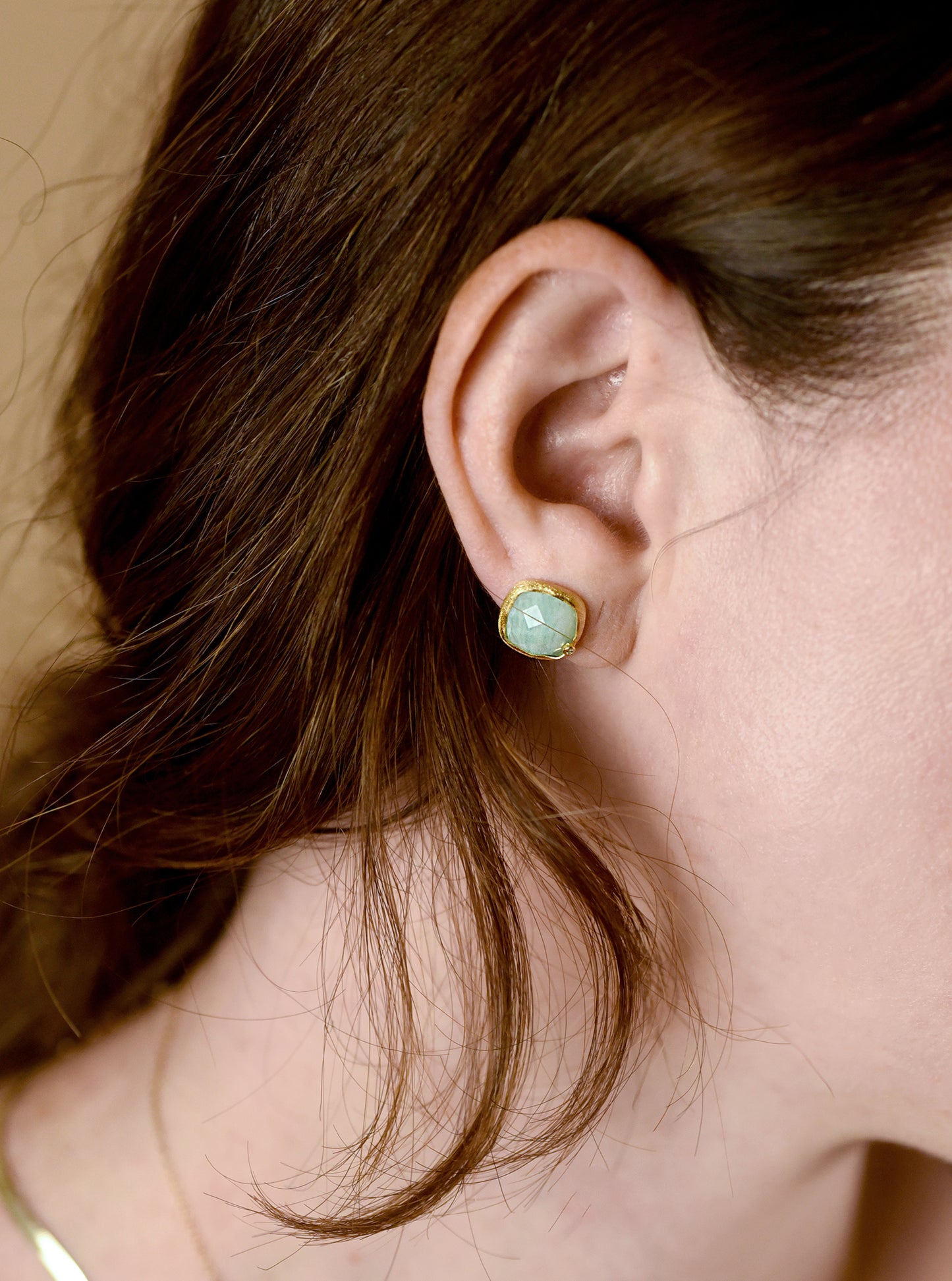 Natural Gemstone with CZ Cushion Earring