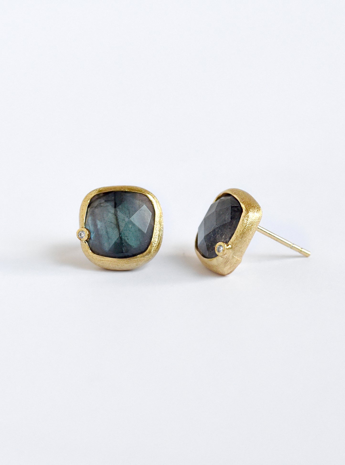 Natural Gemstone with CZ Cushion Earring