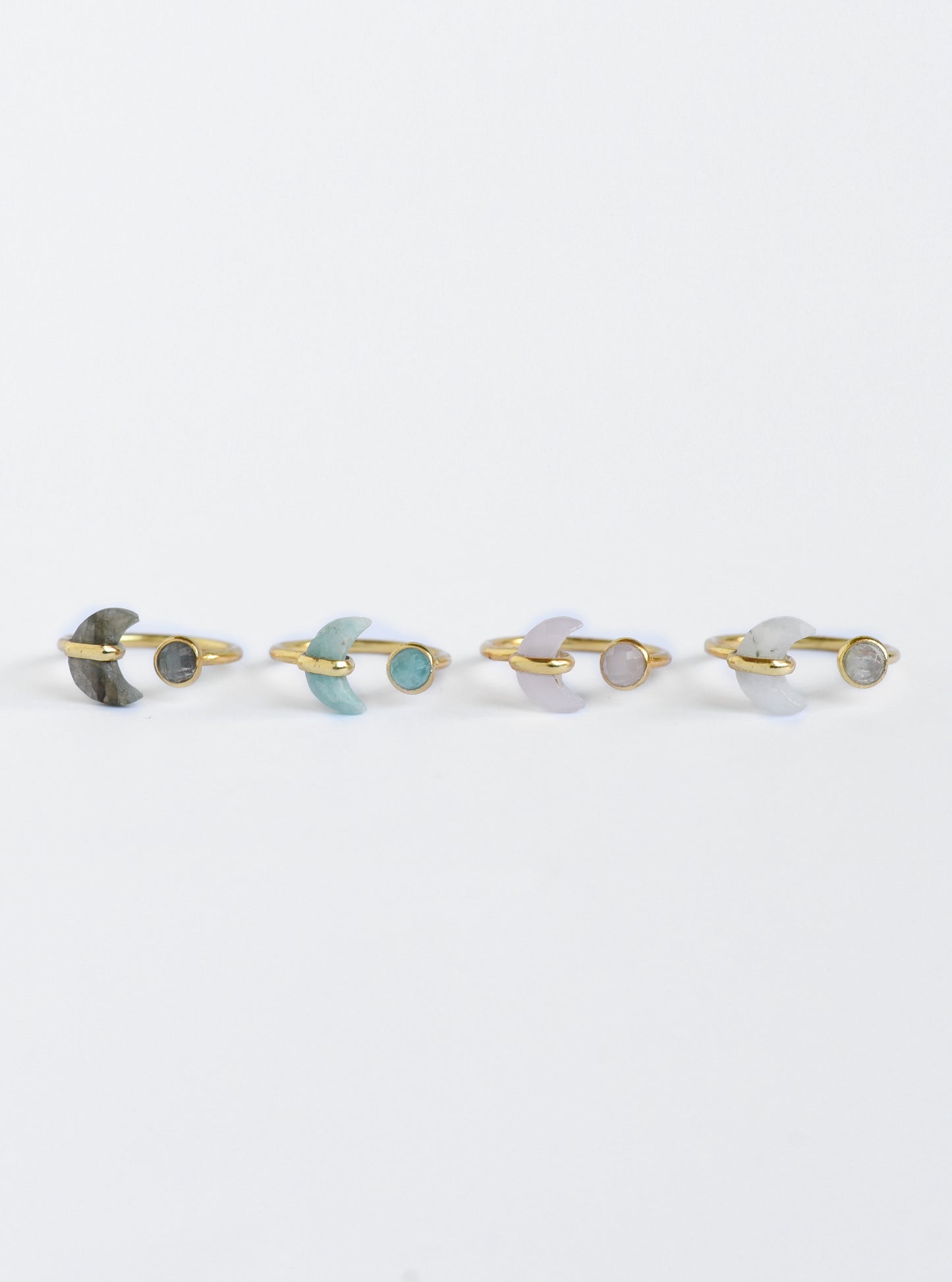 Adjustable Crescent and Round Double Stone Ring