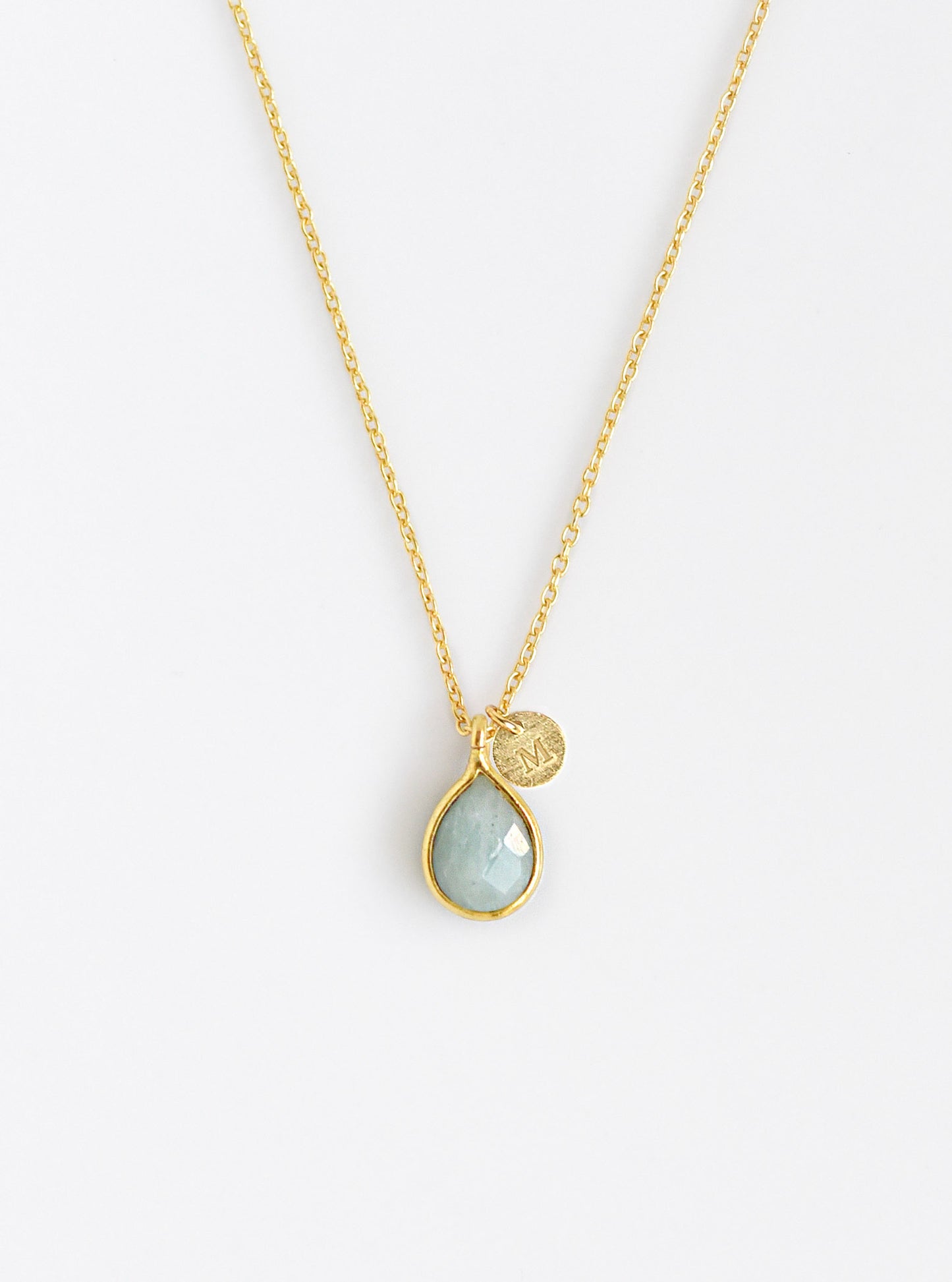 Birthstone with Initial Teardrop Gemstone Necklace