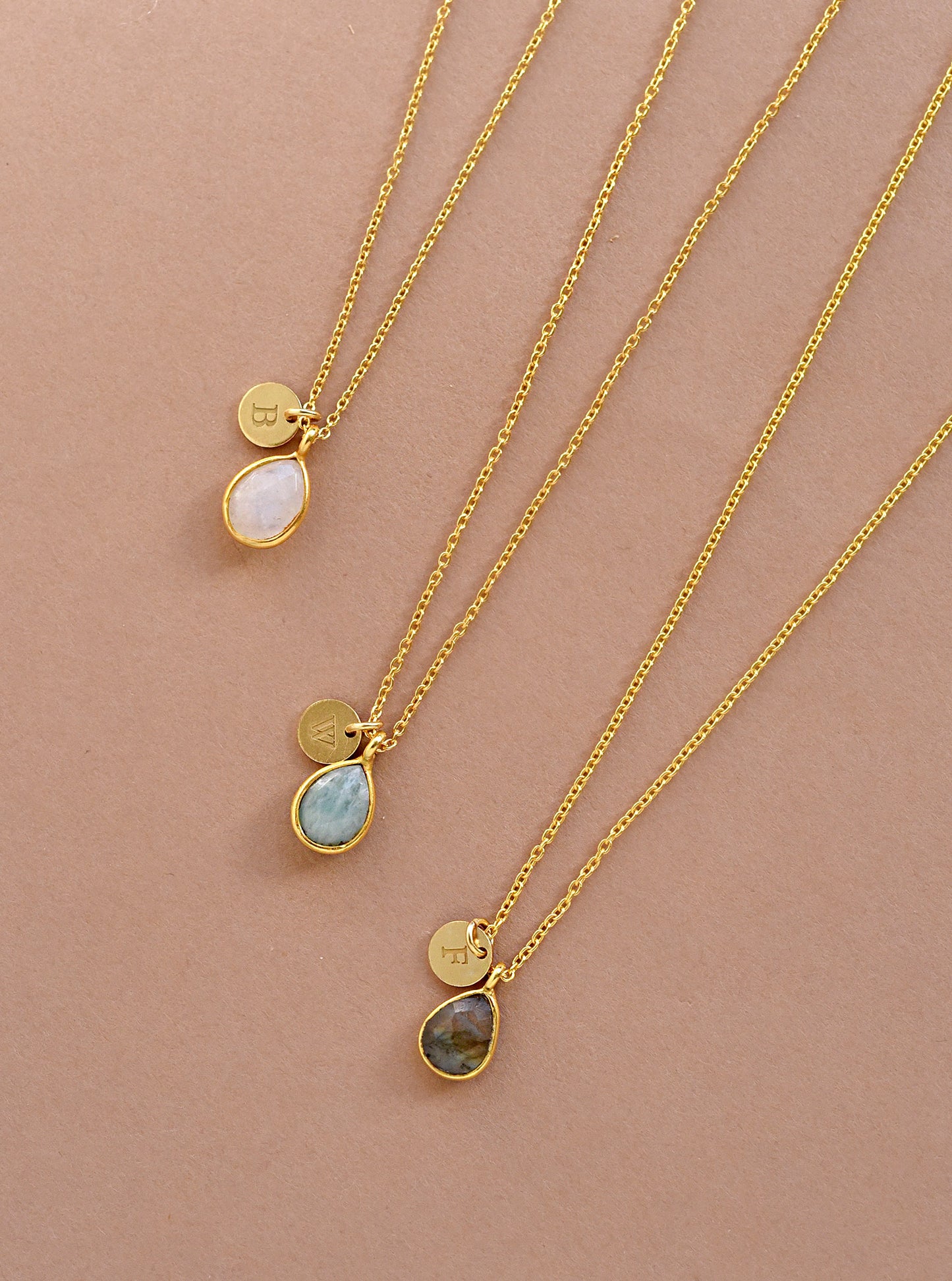 Birthstone with Initial Teardrop Gemstone Necklace