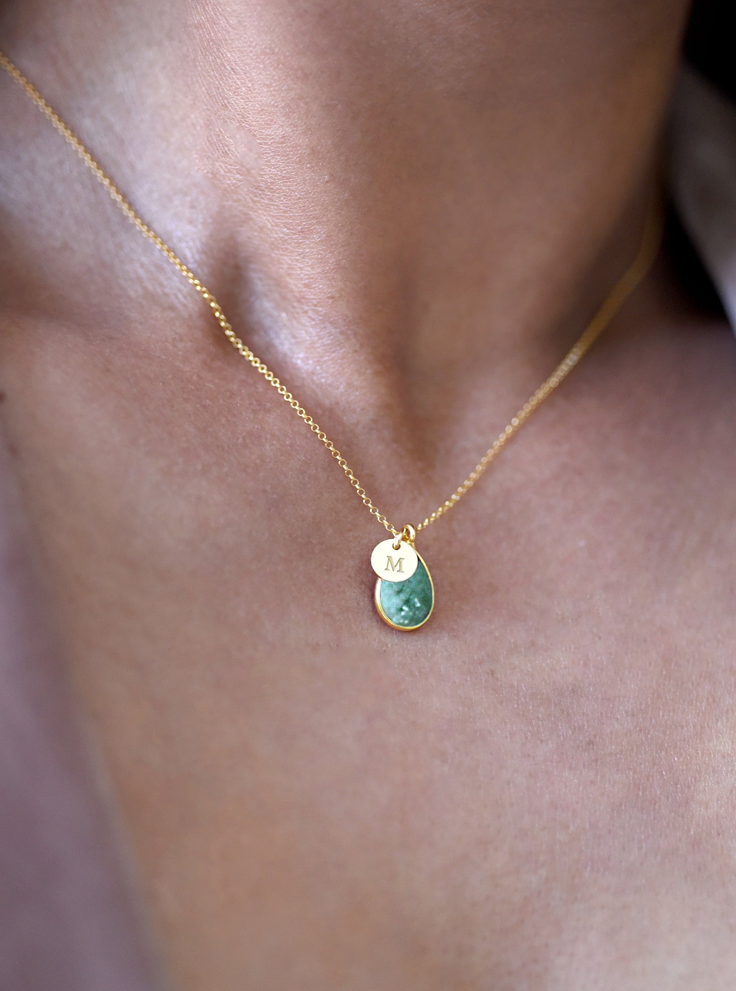 Birthstone with Initial Teardrop Gemstone Necklace