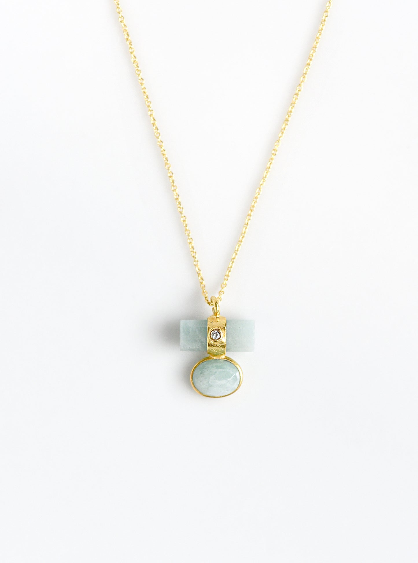 Gemstone Bar & Bezel with CZ Necklace