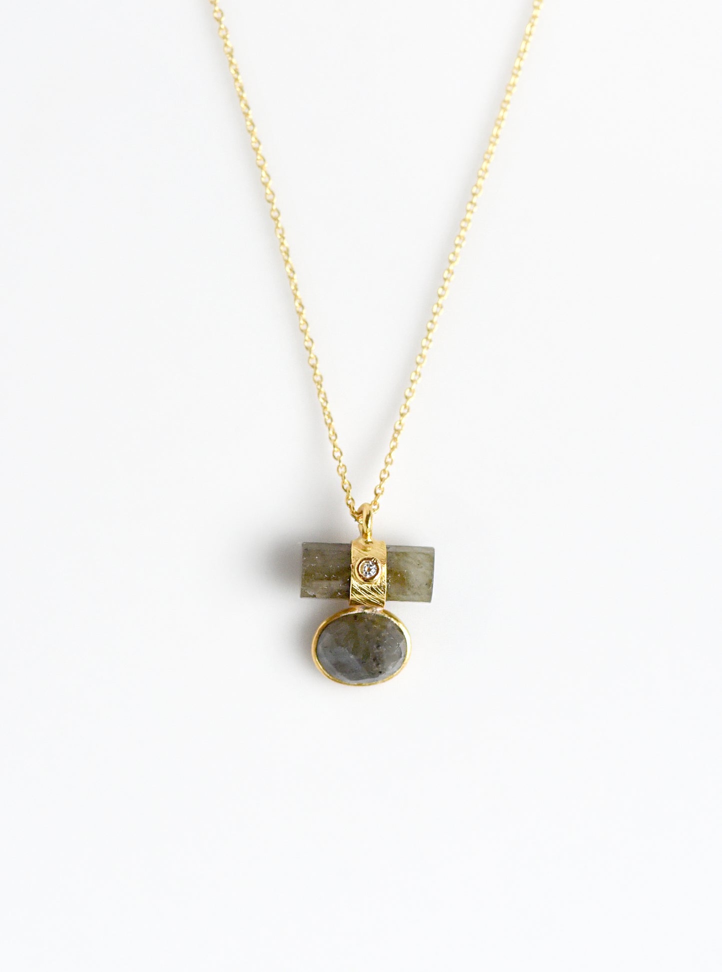 Gemstone Bar & Bezel with CZ Necklace