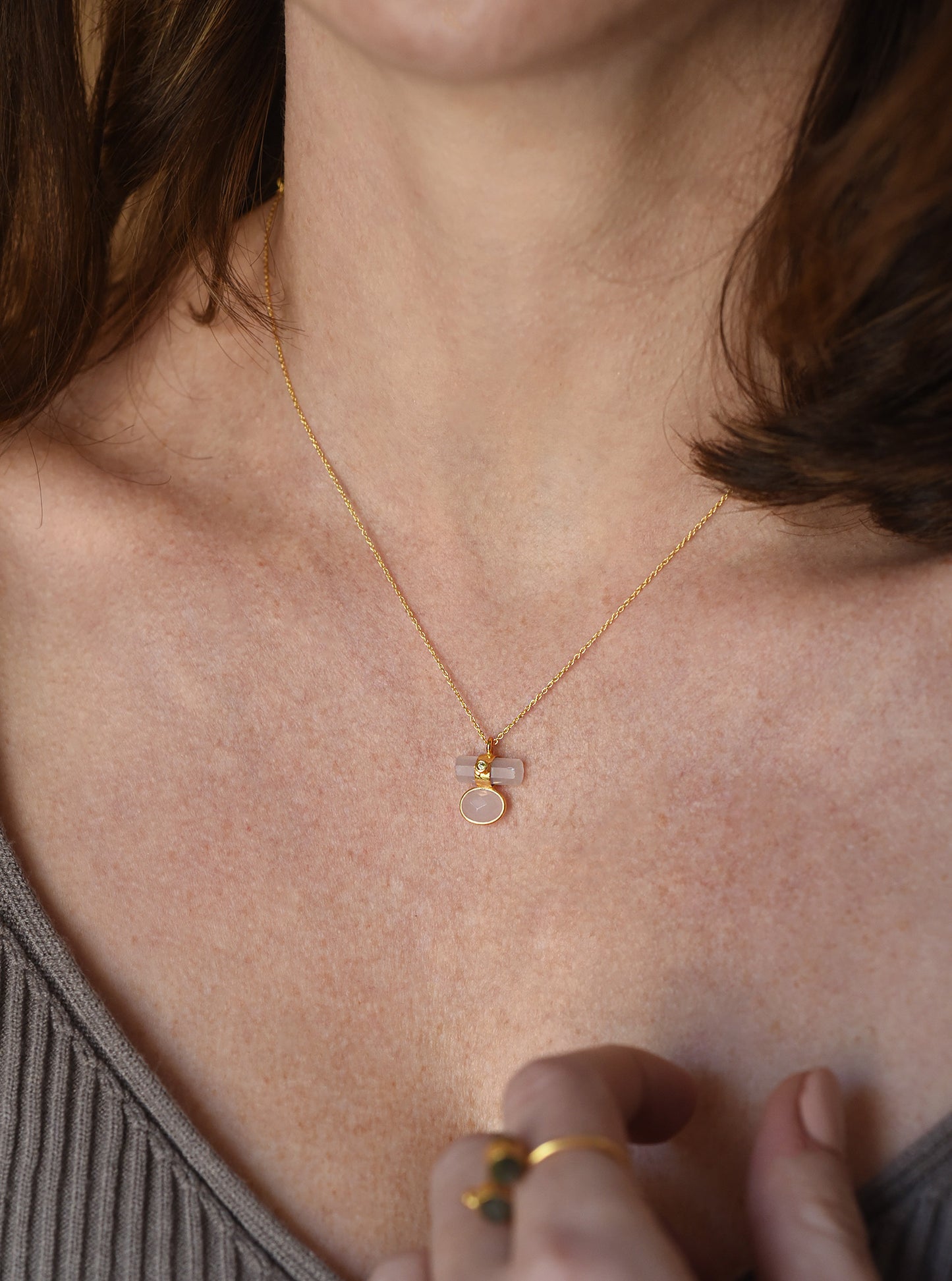 Gemstone Bar & Bezel with CZ Necklace