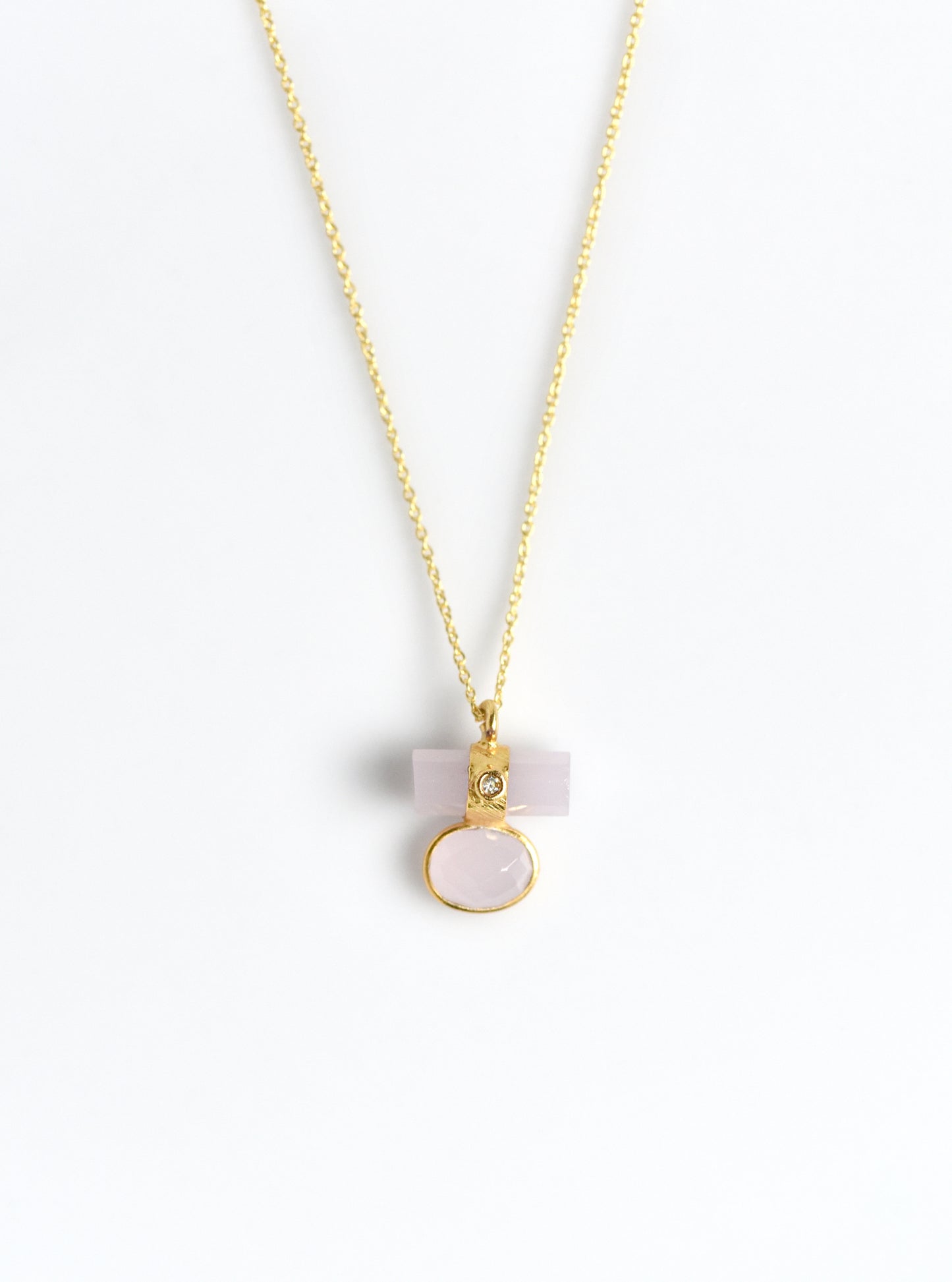 Gemstone Bar & Bezel with CZ Necklace