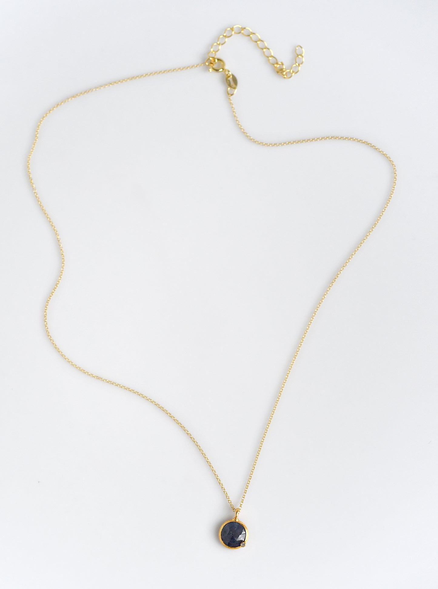 Mini Natural Sapphire with Diamond Round Necklace