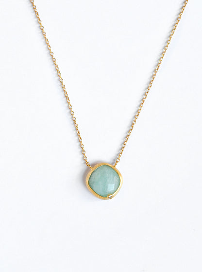 Natural Gemstone with CZ Cushion Necklace