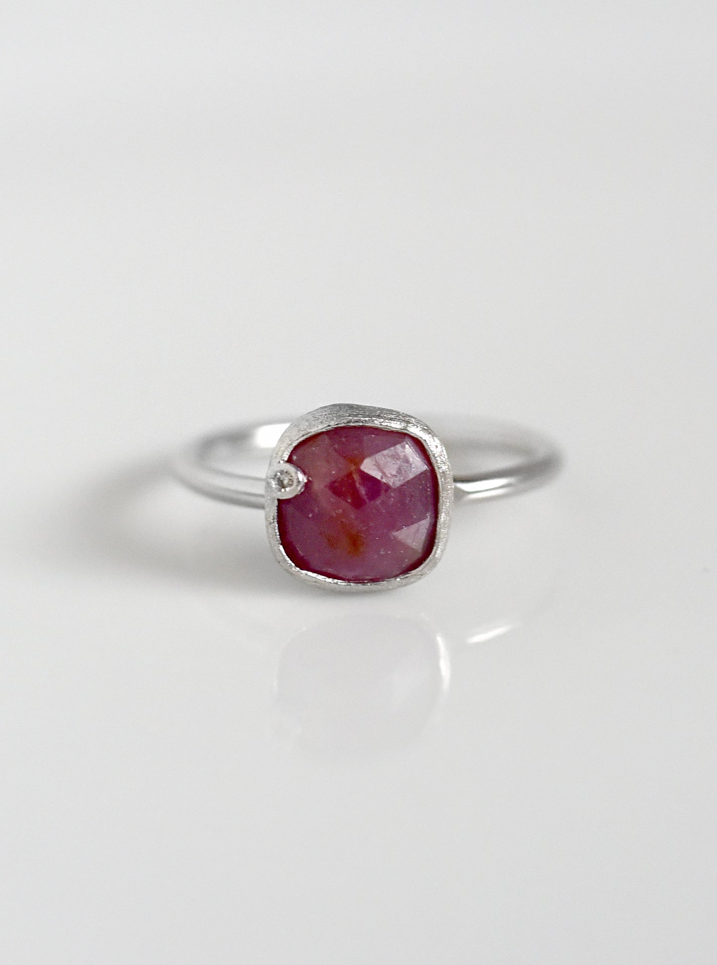 Small Natural Sapphire with Diamond Cushion Ring