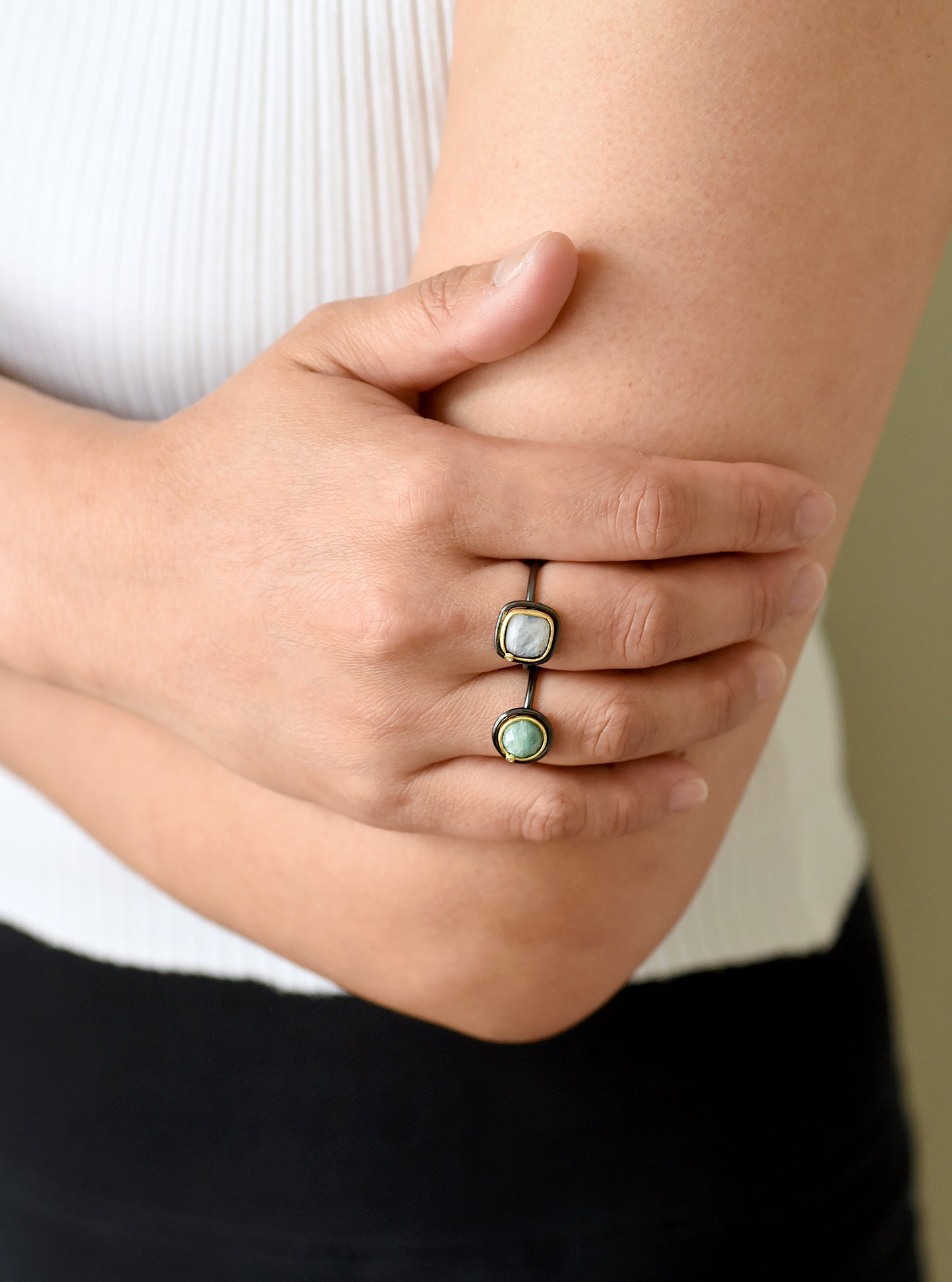 Handcrafted Round Gemstone with Diamond Ring