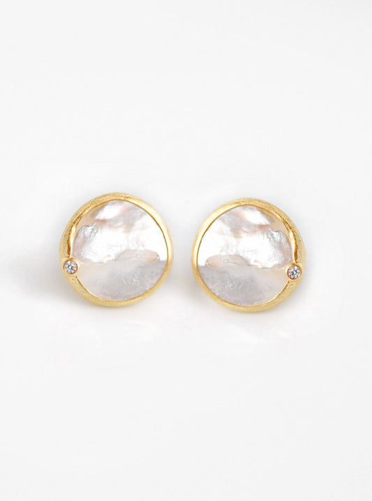 Shelly Single Mother of Pearl with CZ Earring