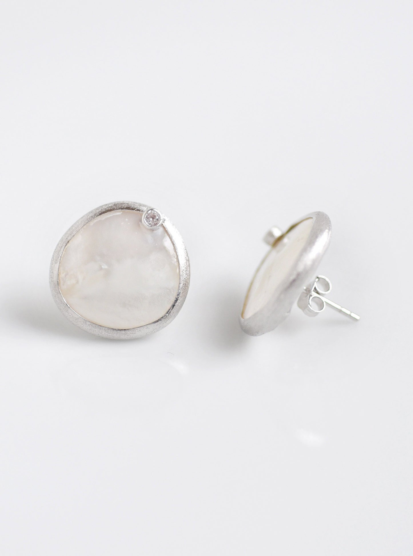 Shelly Single Mother of Pearl with CZ Earring