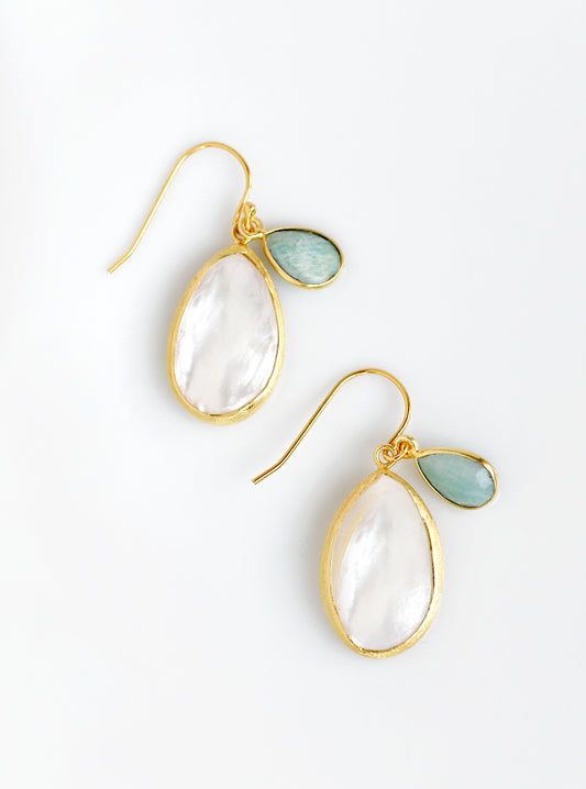 Mother of Pearl with Gemstone Dangle Earrings