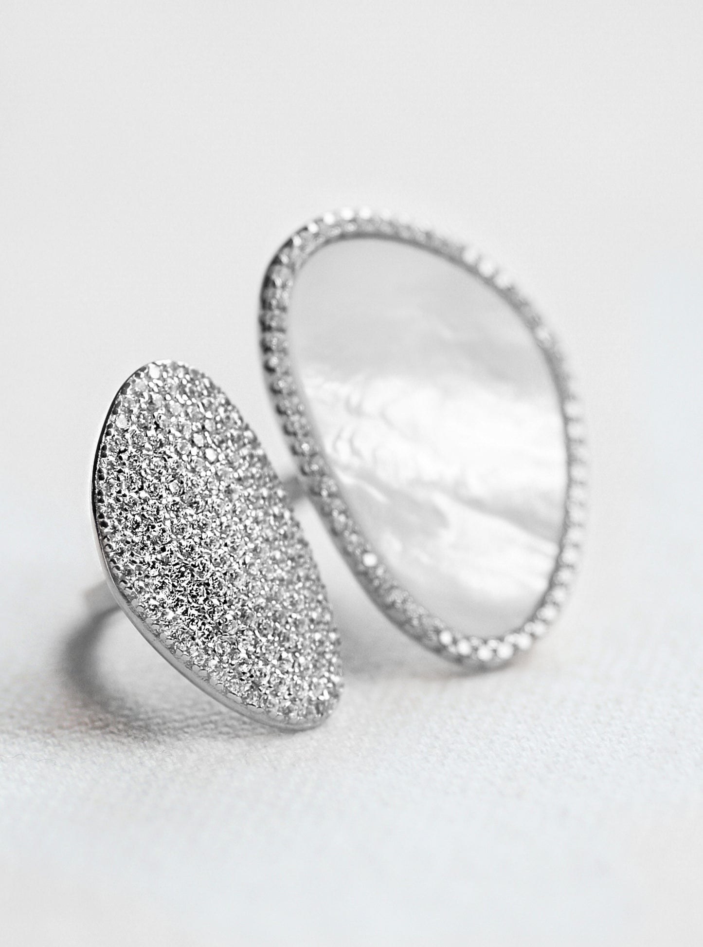 Adjustable Double Kidney Shaped CZ & Mop Ring