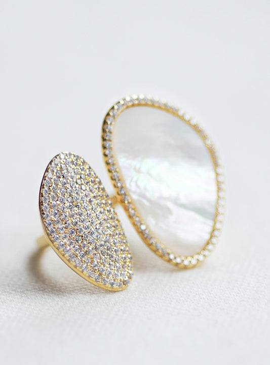 Adjustable Double Kidney Shaped CZ & Mop Ring