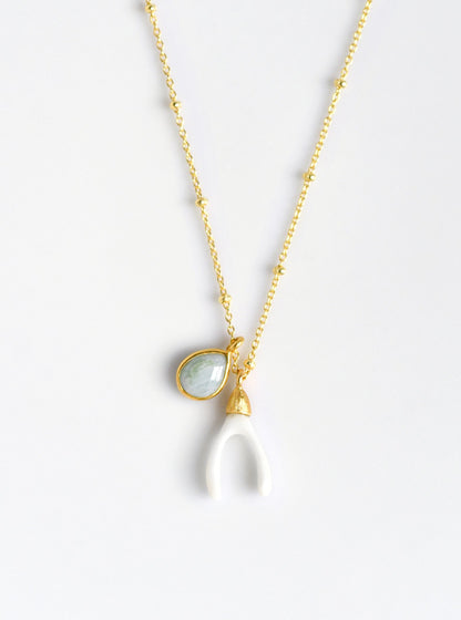Carved Mini Wishbone and Amazonite Necklace