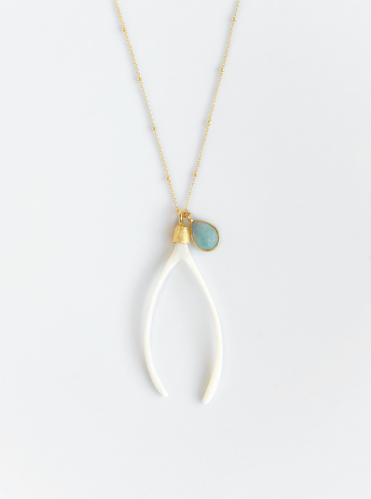 Carved Wishbone and Amazonite Necklace