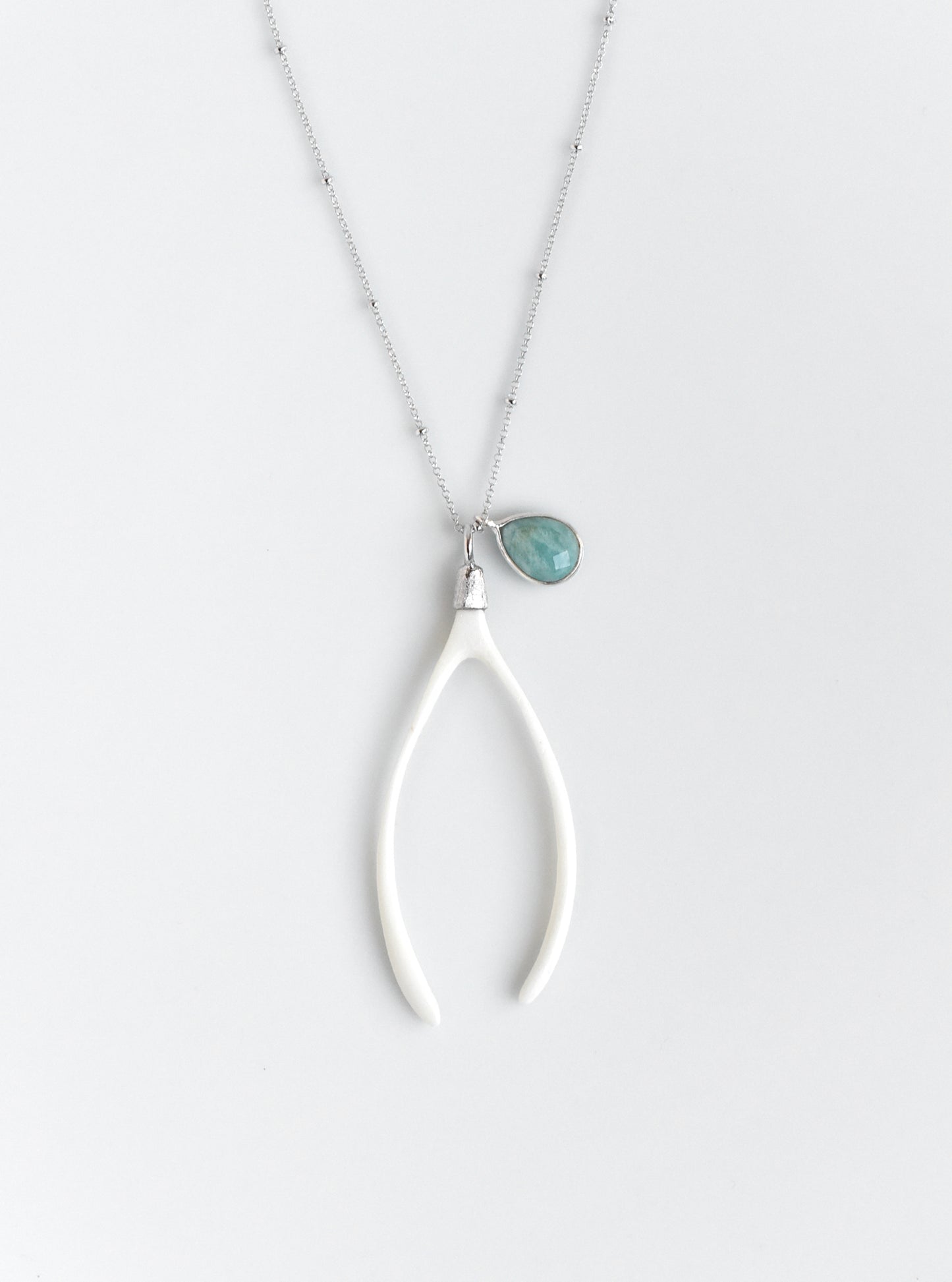 Carved Wishbone and Amazonite Necklace
