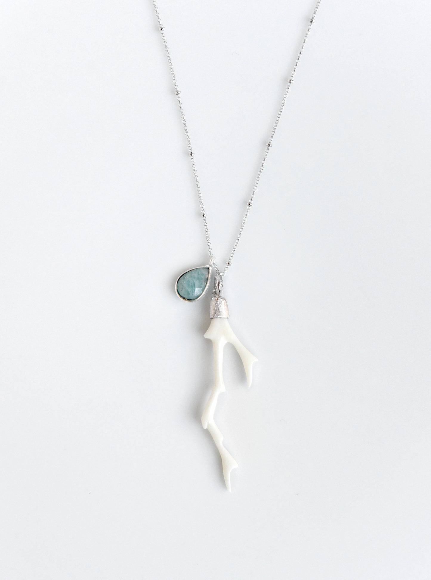 Carved Bone Branch and Amazonite Necklace