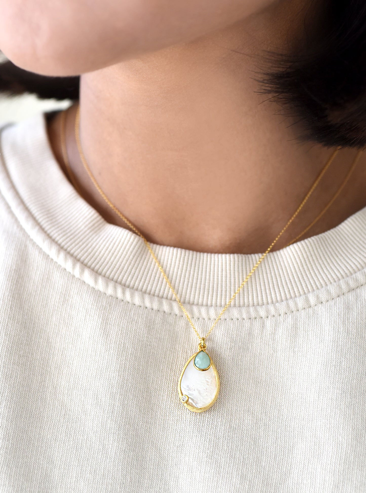 Mother of Pearl with Gemstone Dangle Necklace
