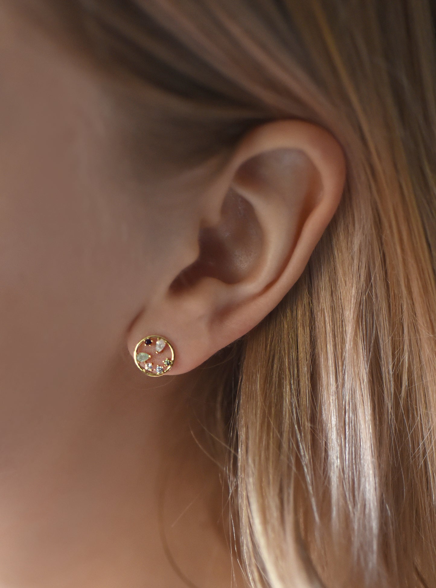 Little Circle Earrings w/ Multi Stone & CZ inside