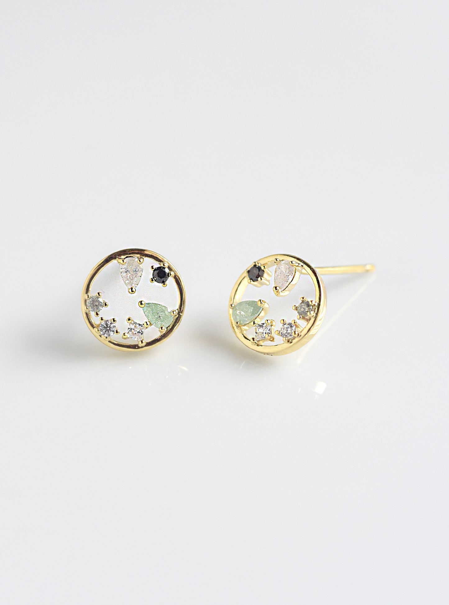 Little Circle Earrings w/ Multi Stone & CZ inside