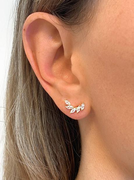 CZ Marquise Leaf Stud Earrings