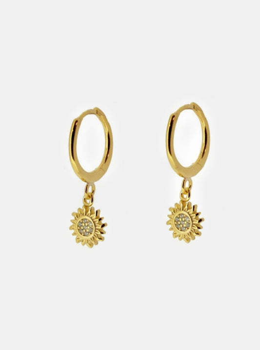Hoop Earrings w/ CZ Sunflower