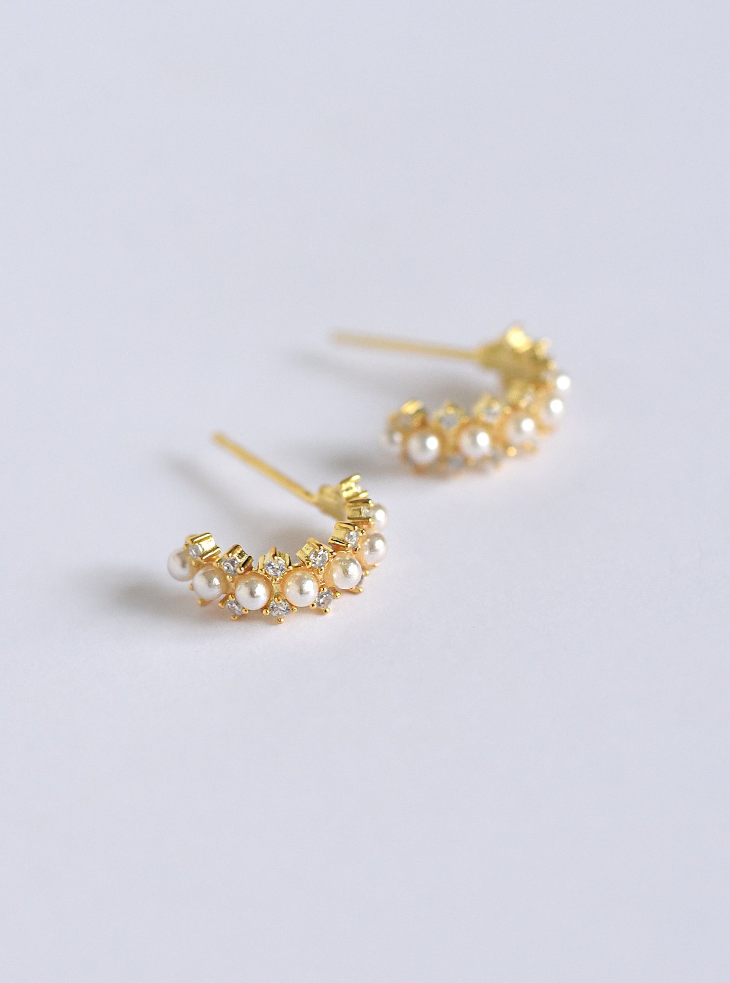 Mini Pearl Half Hoop Stud Earrings