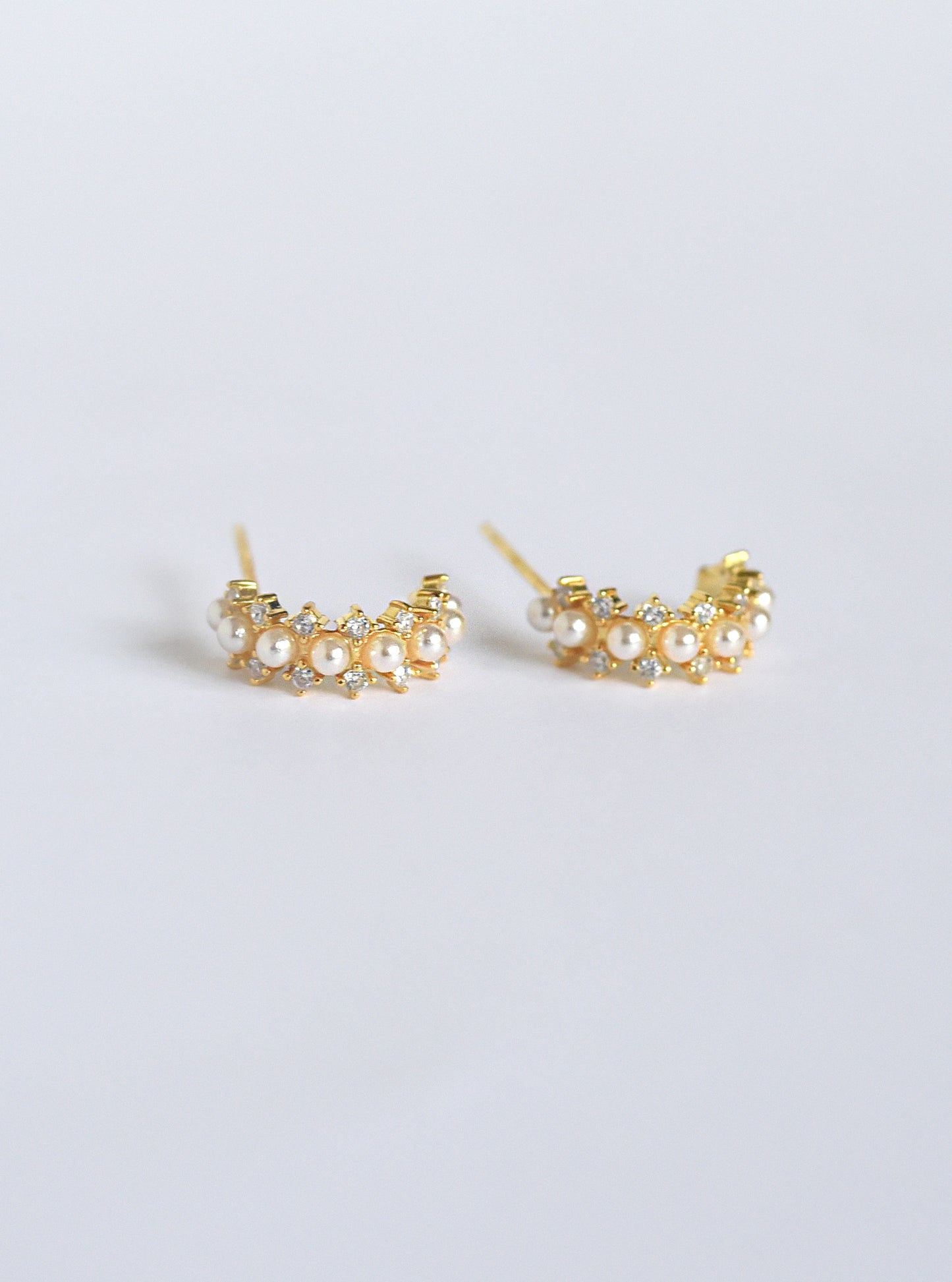 Mini Pearl Half Hoop Stud Earrings