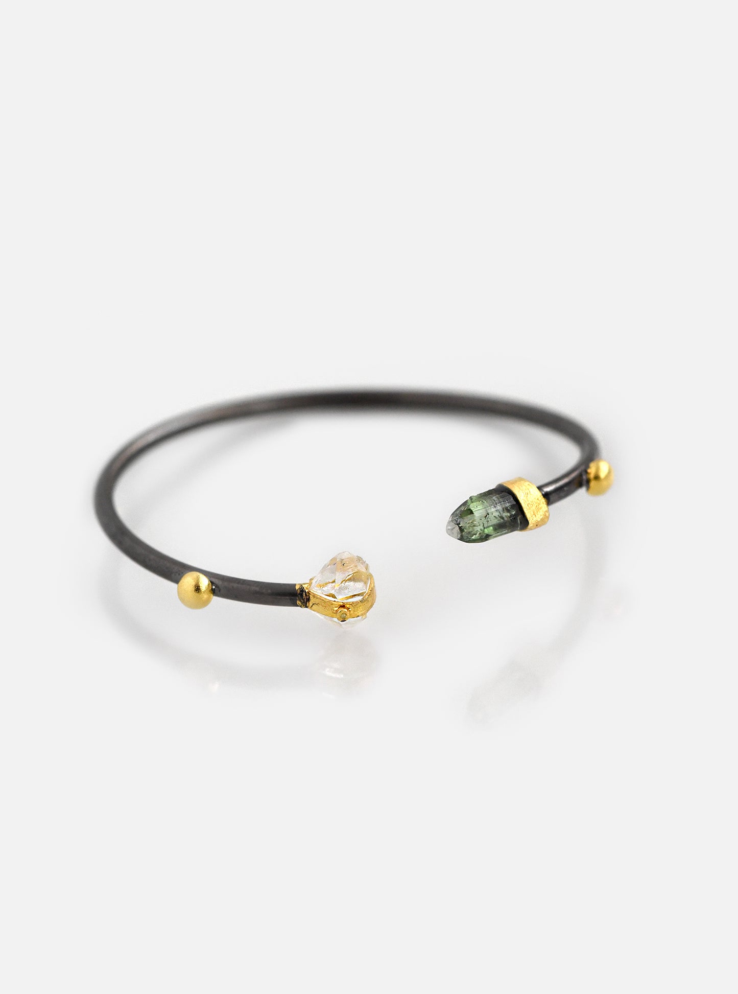 Herkimer Quartz with Tourmaline and Diamond Bangle