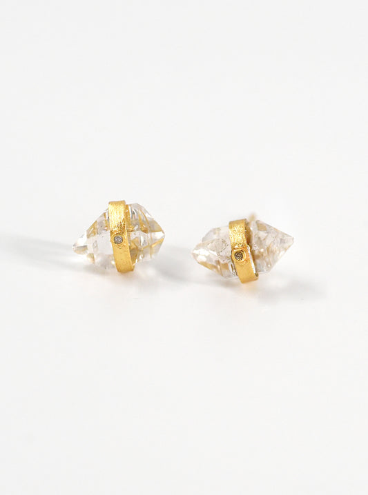 Herkimer Quartz with Diamond Stud Earrings