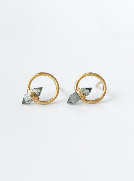 Tourmaline Halo Quartz with Diamond Earrings