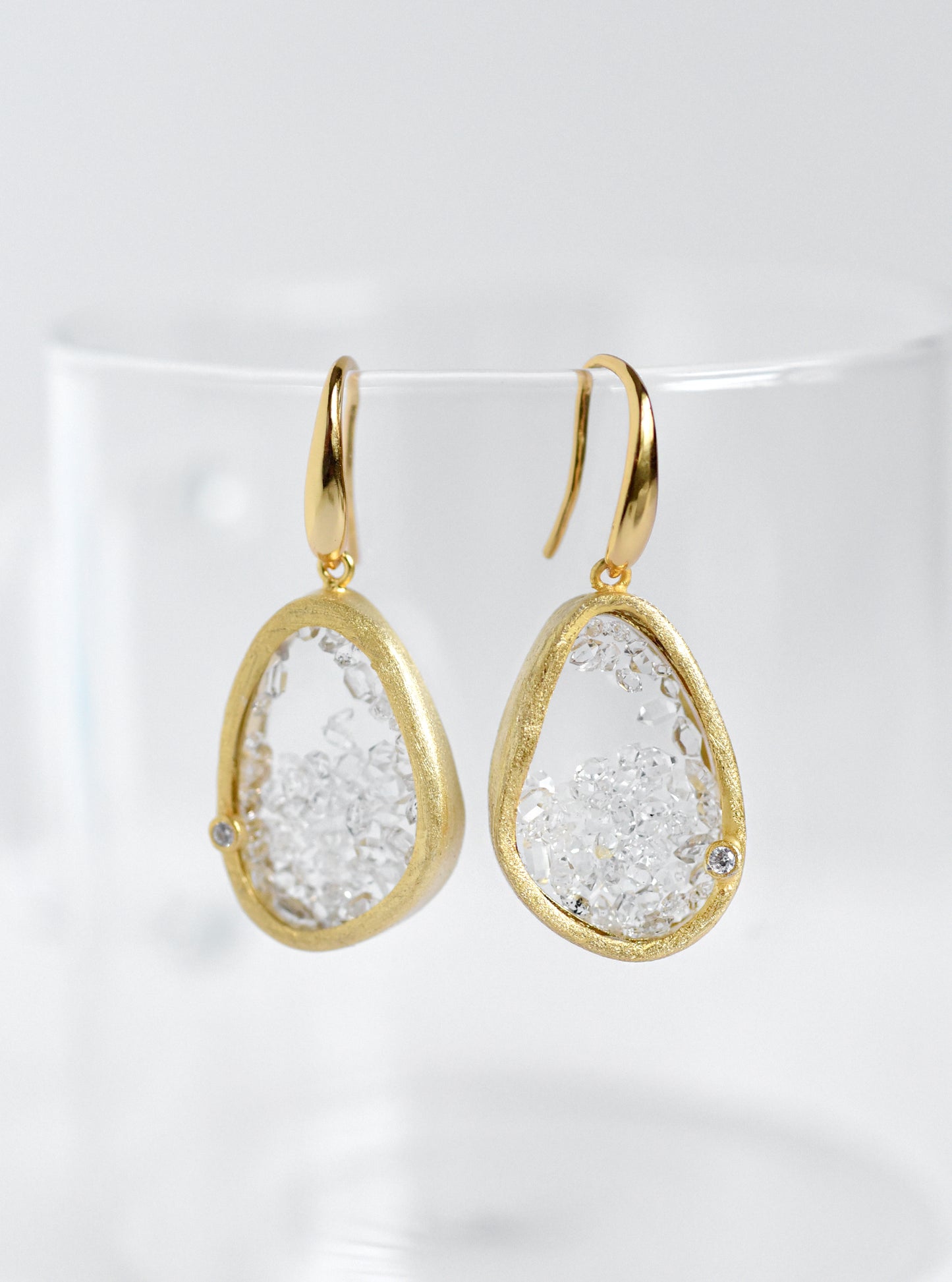 Floating Herkimer Diamond Quartz Earring